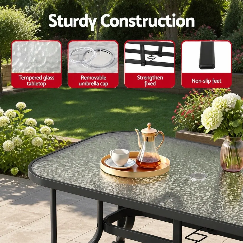 7 Piece Outdoor Dining Set Patio Furniture Garden Table Chairs Grey Black