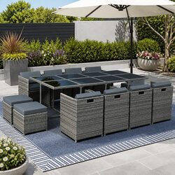 Detailed Specs of 13-Piece Grey Outdoor Dining Set