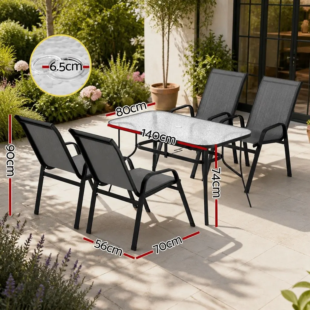 Outdoor Dining Set Patio Garden 5 Piece Stackable Grey