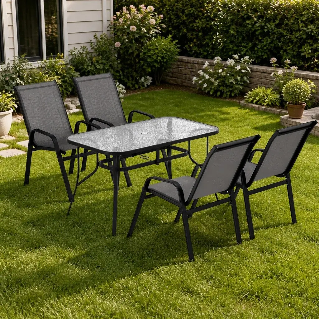 Outdoor Dining Set Patio Garden 5 Piece Stackable Grey