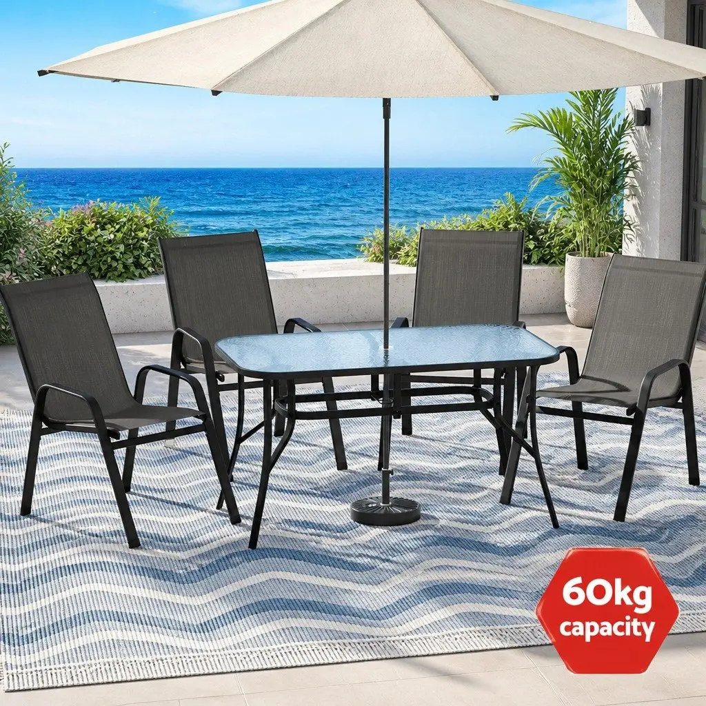 Outdoor Dining Set Patio Garden 5 Piece Stackable Grey