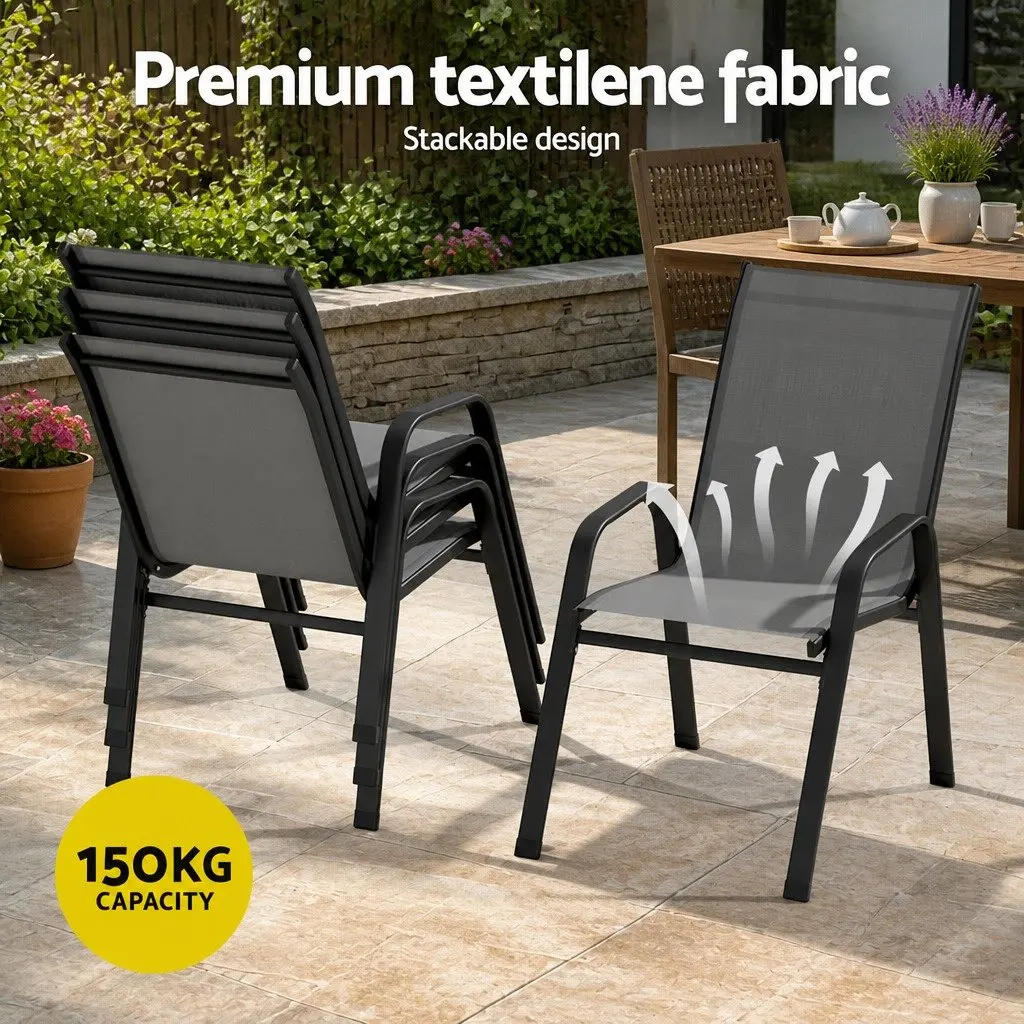 Outdoor Dining Set Patio Garden 5 Piece Stackable Grey