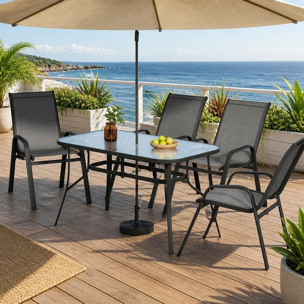 Outdoor Dining Set Patio Garden 5 Piece Stackable Grey