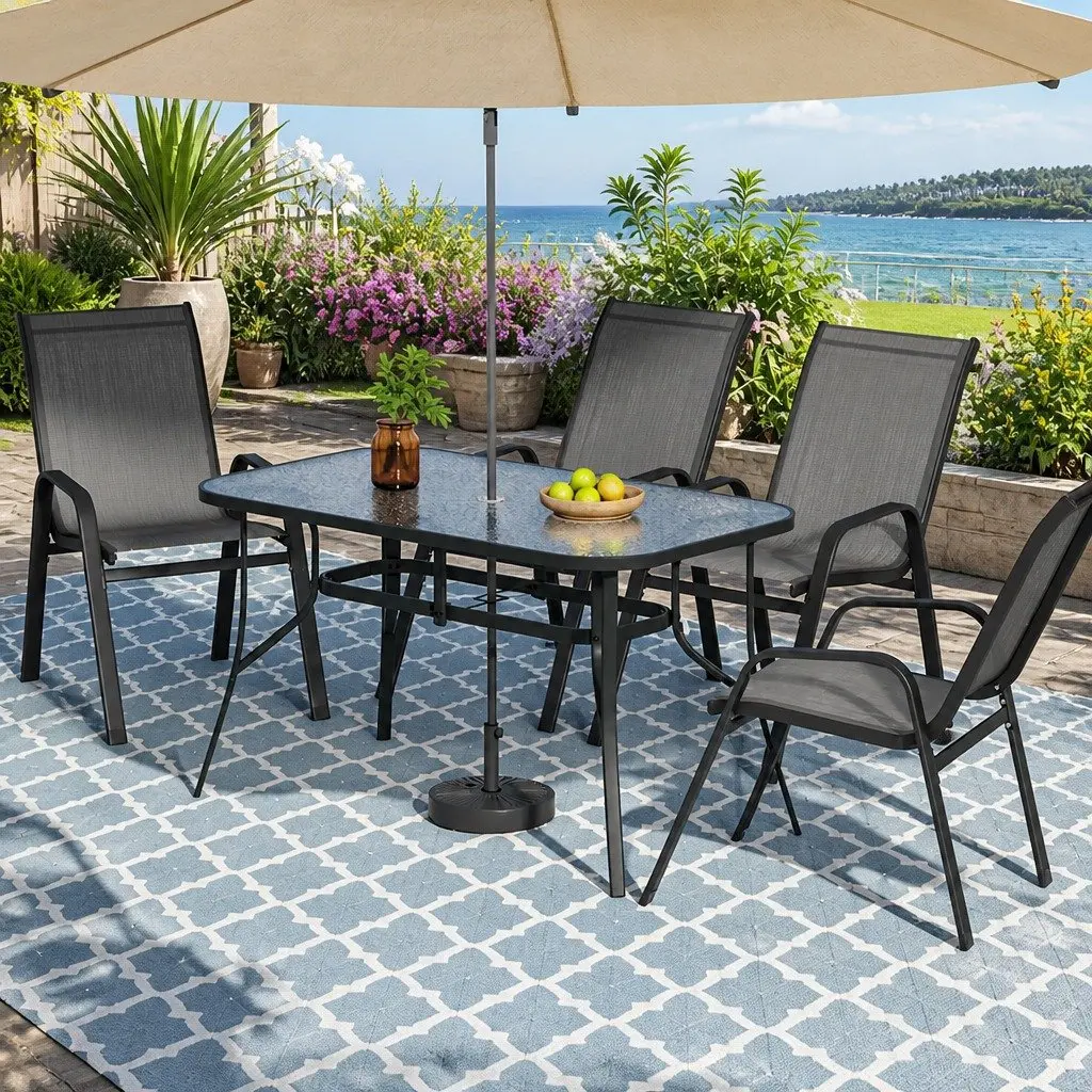 Outdoor Dining Set Patio Garden 5 Piece Stackable Grey