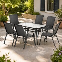 7 Piece Outdoor Dining Set Black Table Chairs Patio Bistro Garden Furniture