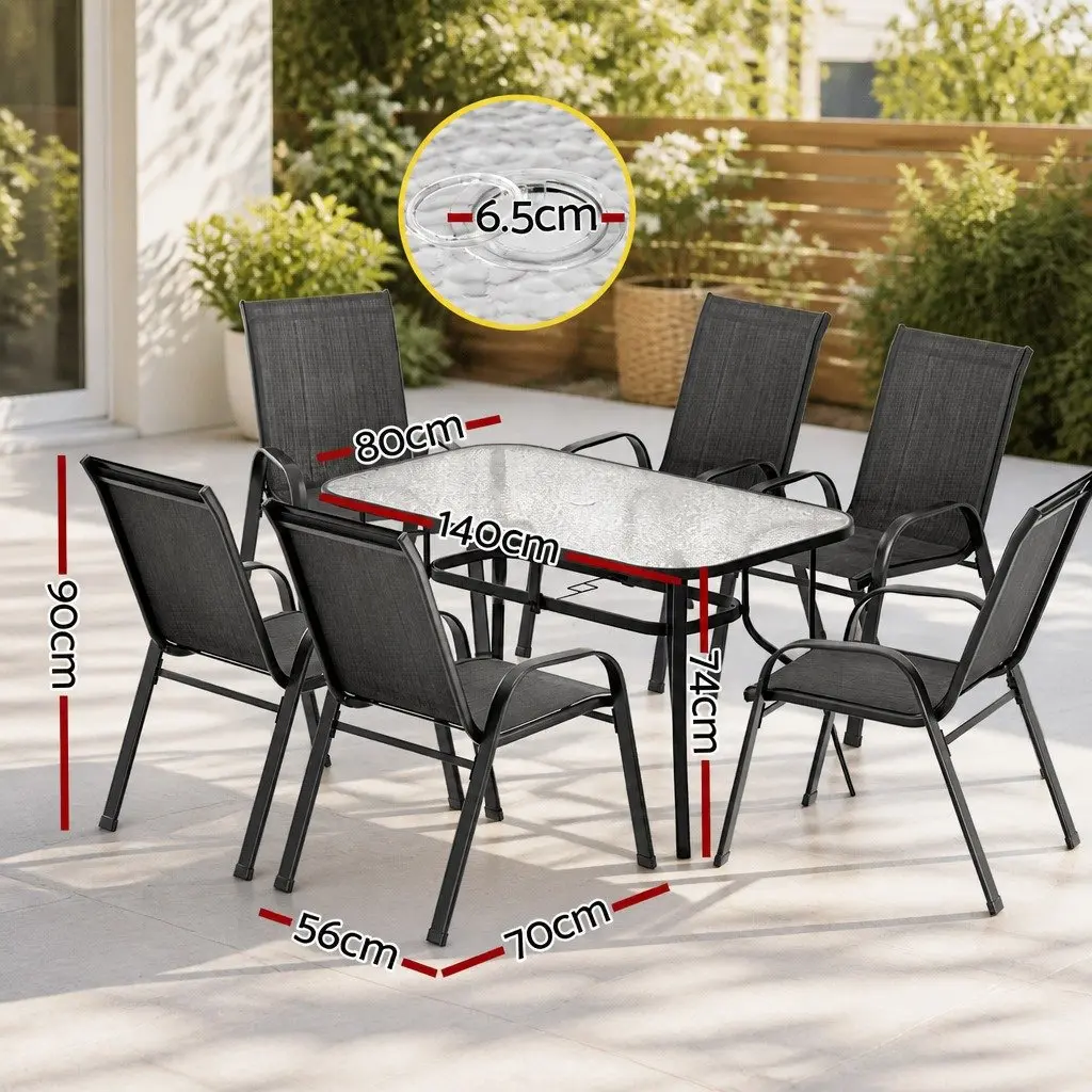 7 Piece Outdoor Dining Set for Patio Garden Black Table and Chairs