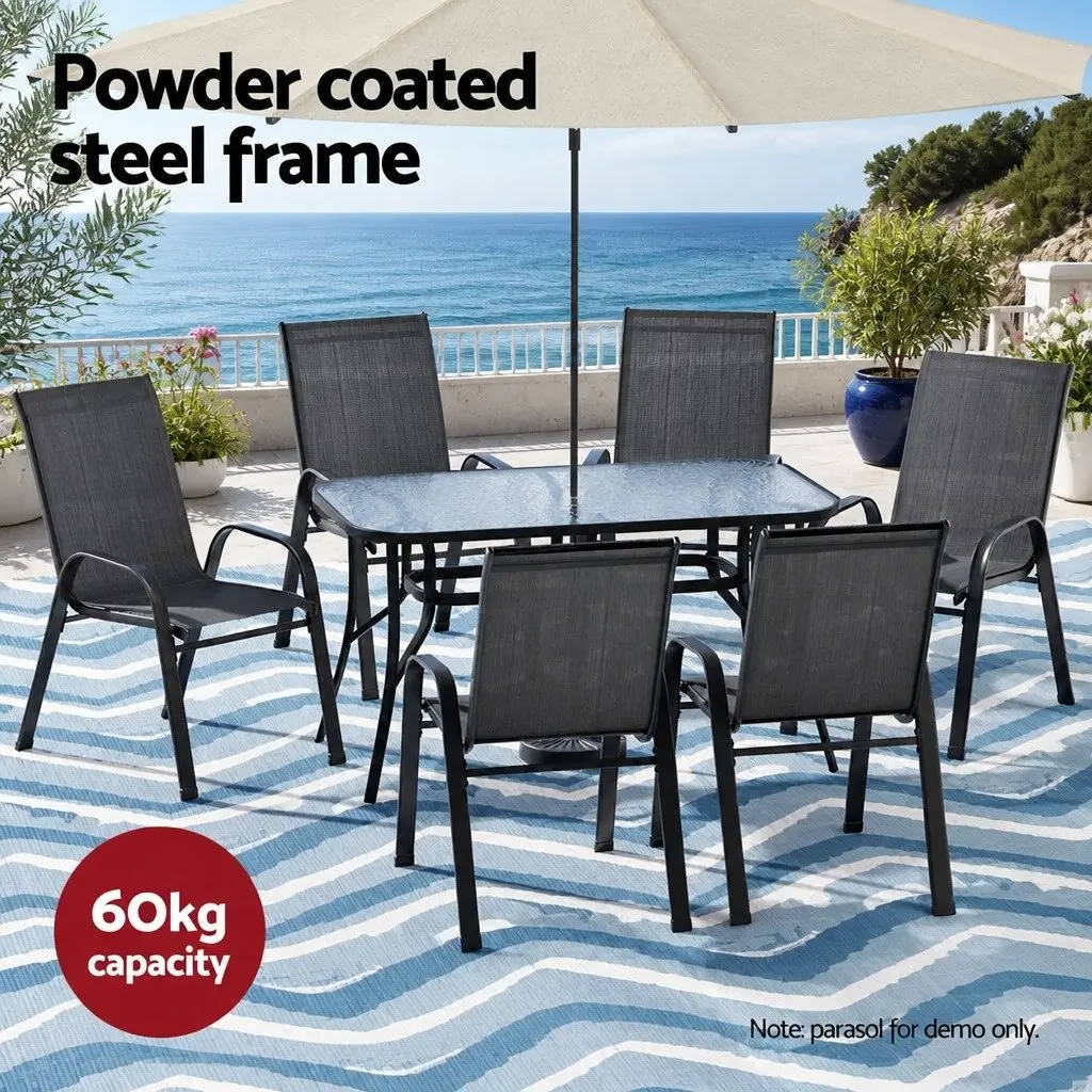7 Piece Outdoor Dining Set for Patio Garden Black Table and Chairs