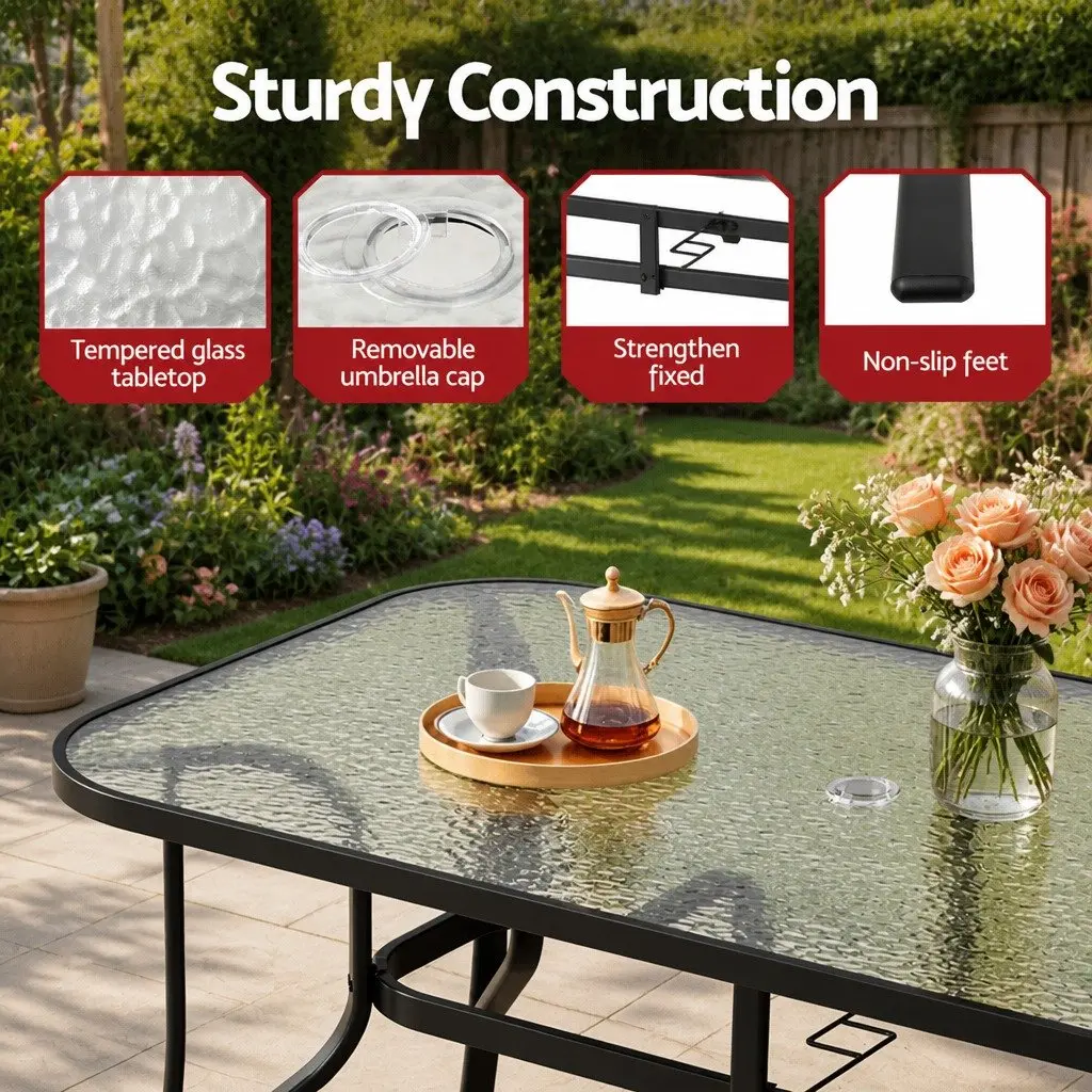 7 Piece Outdoor Dining Set for Patio Garden Black Table and Chairs
