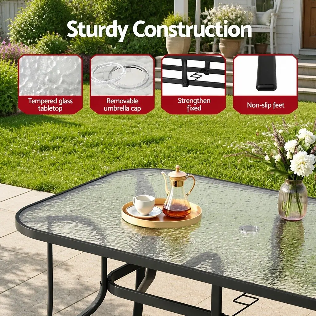 7 Piece Outdoor Dining Set Patio Glass Table Stackable Mesh Chairs