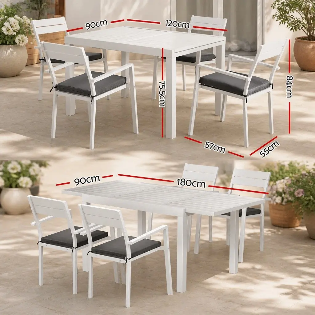 Outdoor Dining Set 5 Piece Extendable Table and Chairs for Backyard Patio Indoor Use White Grey