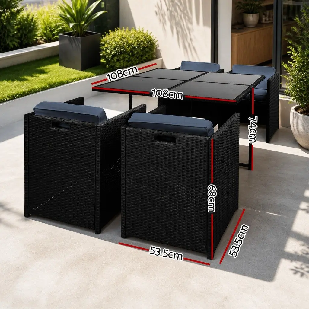 Outdoor Dining Set 5 Piece Wicker Table Chairs Black Patio Furniture Setting