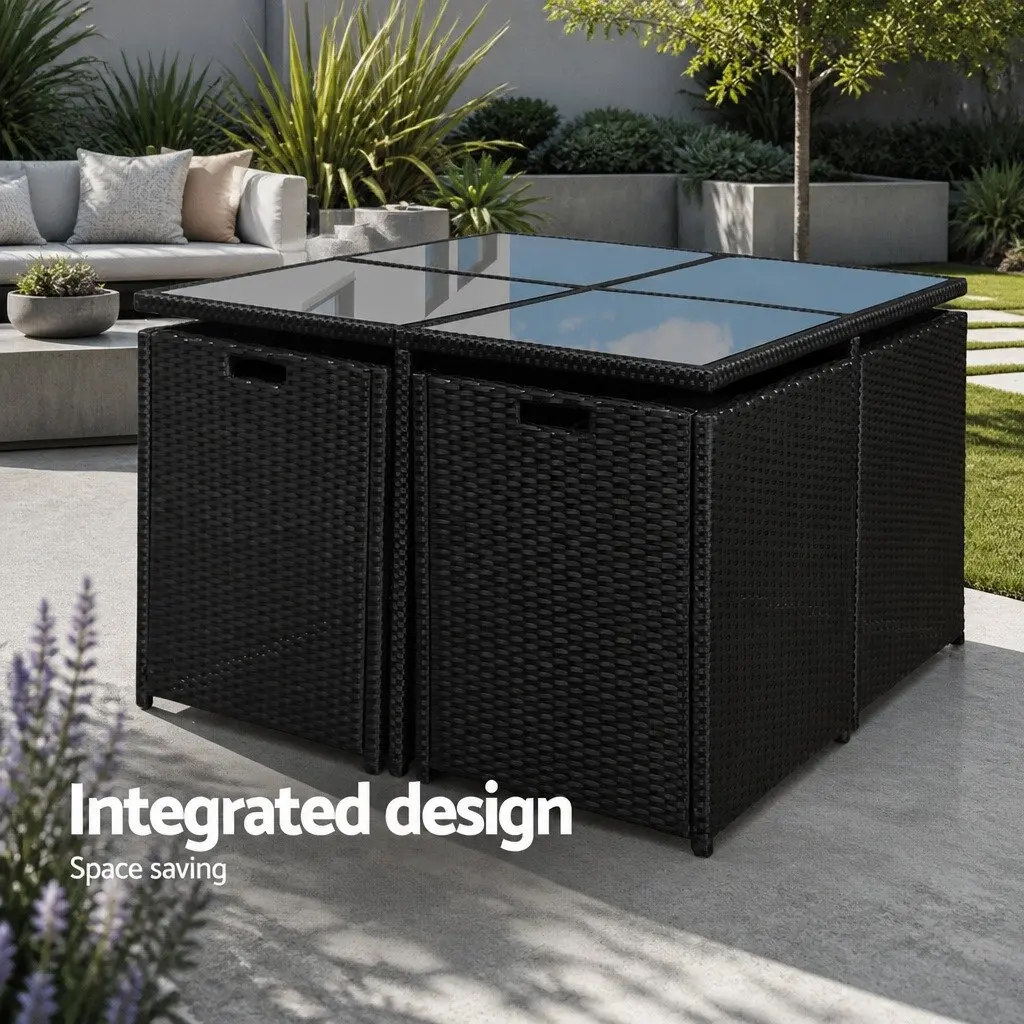 Outdoor Dining Set 5 Piece Wicker Table Chairs Black Patio Furniture Setting