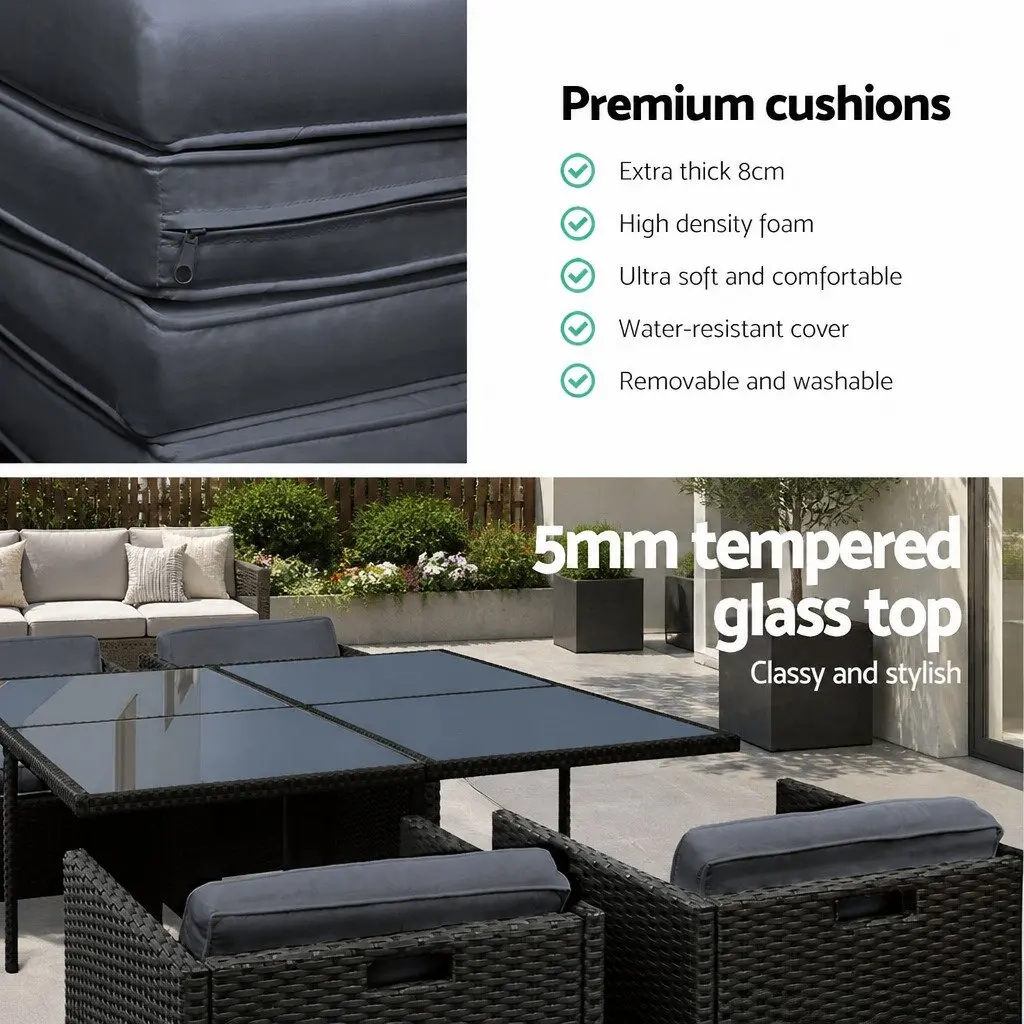 Outdoor Dining Set 5 Piece Wicker Table Chairs Black Patio Furniture Setting