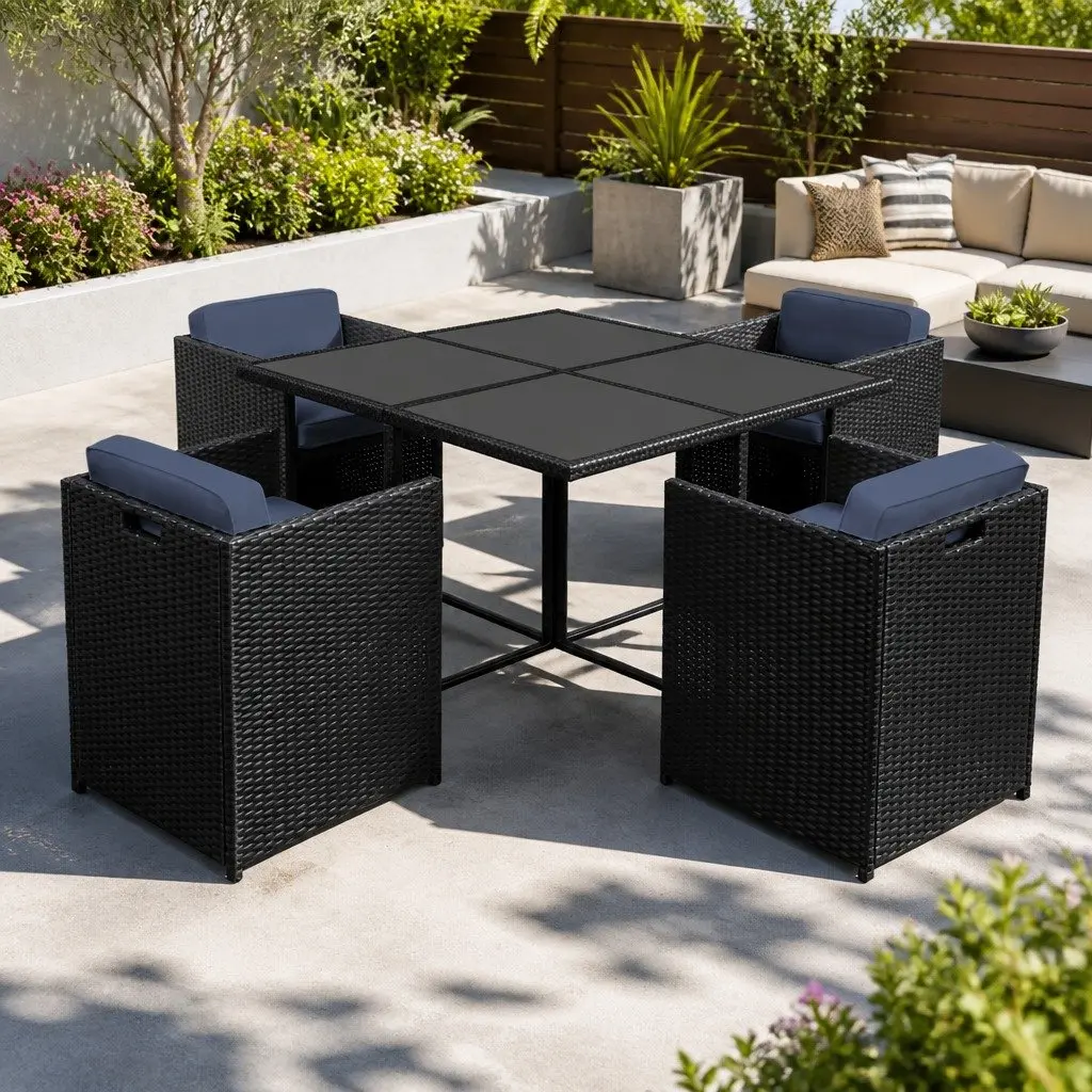 Outdoor Dining Set 5 Piece Wicker Table Chairs Black Patio Furniture Setting
