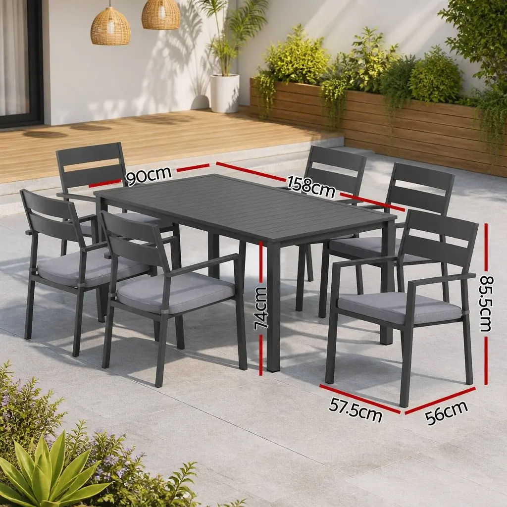 Outdoor Dining Set 7 Piece Garden Patio Furniture Black Aluminium Table and Chairs