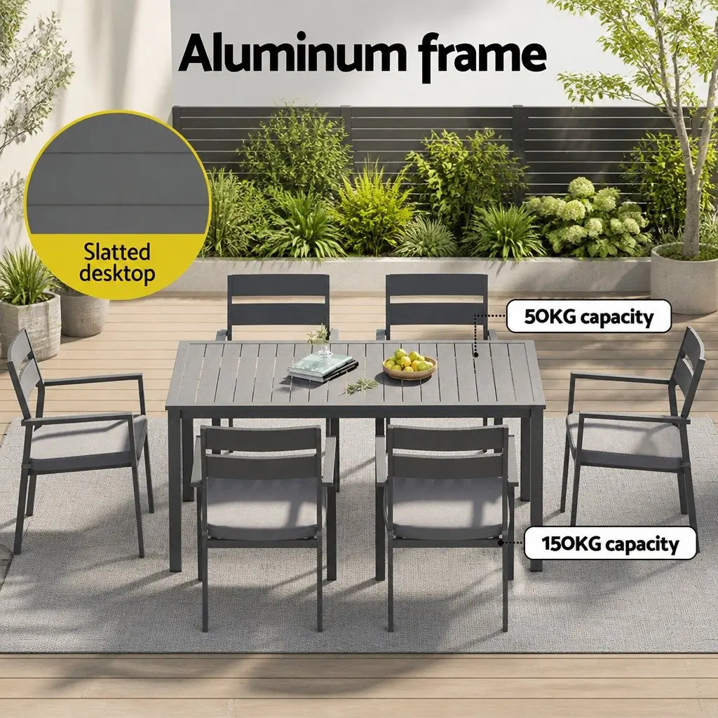 Outdoor Dining Set 7 Piece Garden Patio Furniture Black Aluminium Table and Chairs