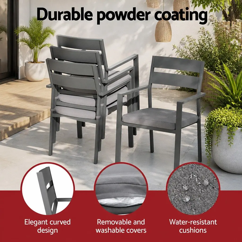 Outdoor Dining Set 7 Piece Garden Patio Furniture Black Aluminium Table and Chairs