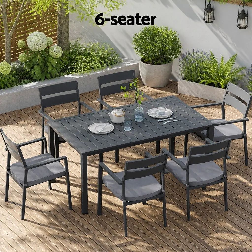 Outdoor Dining Set 7 Piece Garden Patio Furniture Black Aluminium Table and Chairs