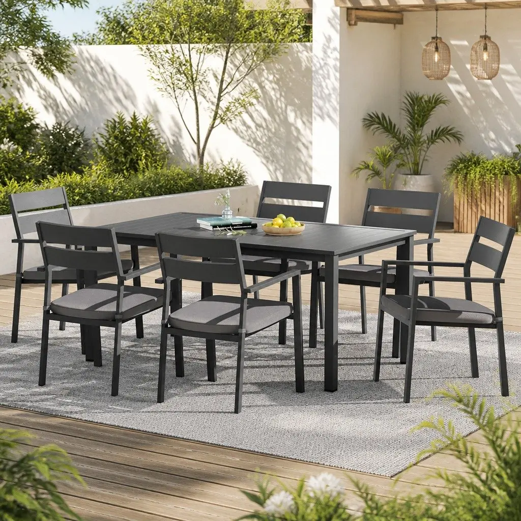 Outdoor Dining Set 7 Piece Garden Patio Furniture Black Aluminium Table and Chairs