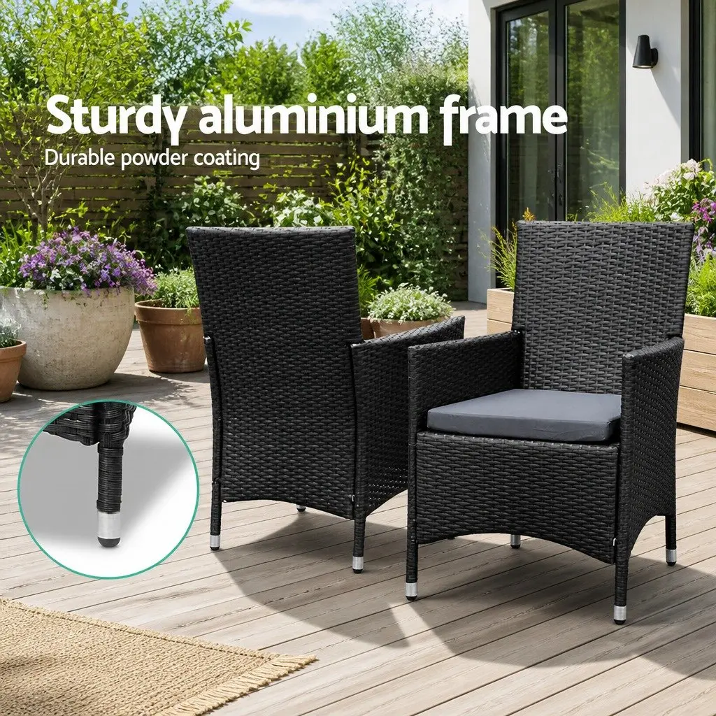 Outdoor Dining Set 7 Piece Garden Furniture Wicker Lounge Chair Table Black