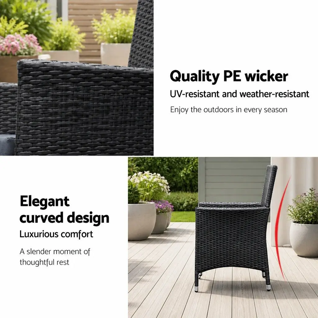 Outdoor Dining Set 7 Piece Garden Furniture Wicker Lounge Chair Table Black