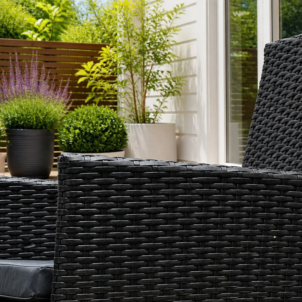 Outdoor Dining Set 7 Piece Garden Furniture Wicker Lounge Chair Table Black