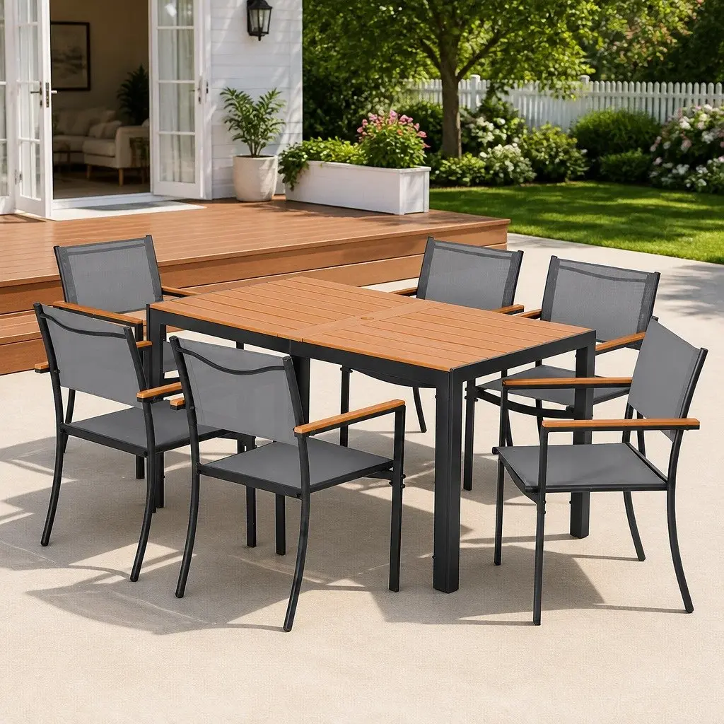 7PCS Outdoor Dining Set Table and Chairs Patio Garden Furniture Bistro Black