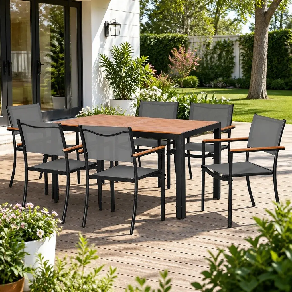 7PCS Outdoor Dining Set Table and Chairs Patio Garden Furniture Bistro Black