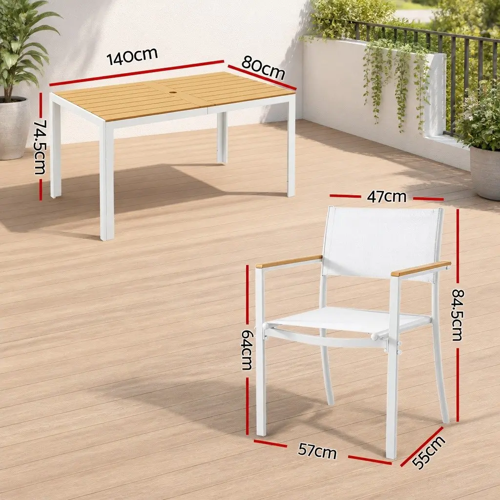 7PCS Outdoor Dining Set Table and 6 Chairs Patio Garden Bistro Furniture White