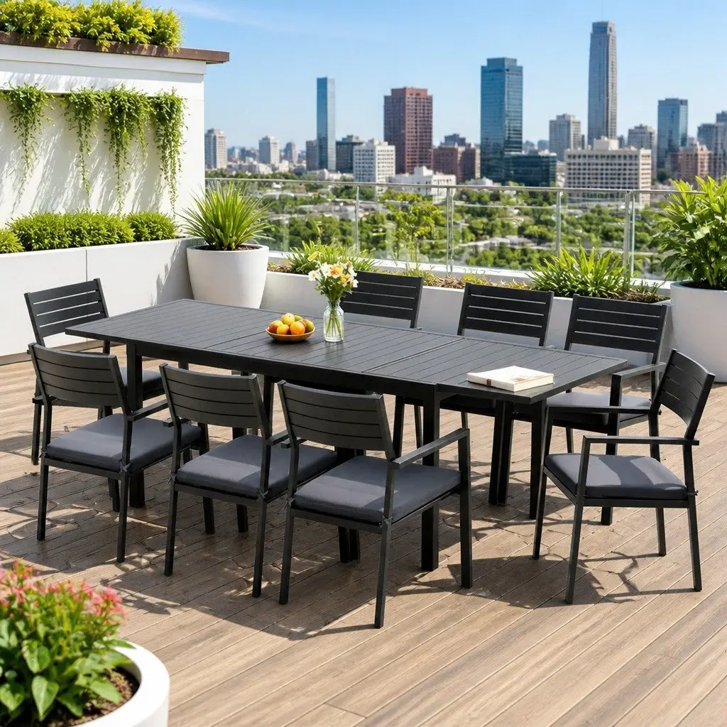9-Piece Black Outdoor Dining Set