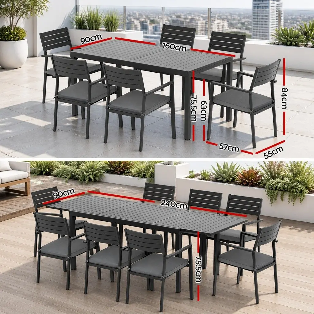 Outdoor Dining Set 9 Piece Extendable Aluminium Table Chairs Patio Furniture