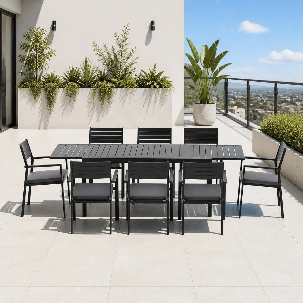 Outdoor Dining Set 9 Piece Extendable Aluminium Table Chairs Patio Furniture