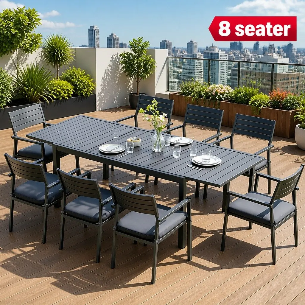 Outdoor Dining Set 9 Piece Extendable Aluminium Table Chairs Patio Furniture