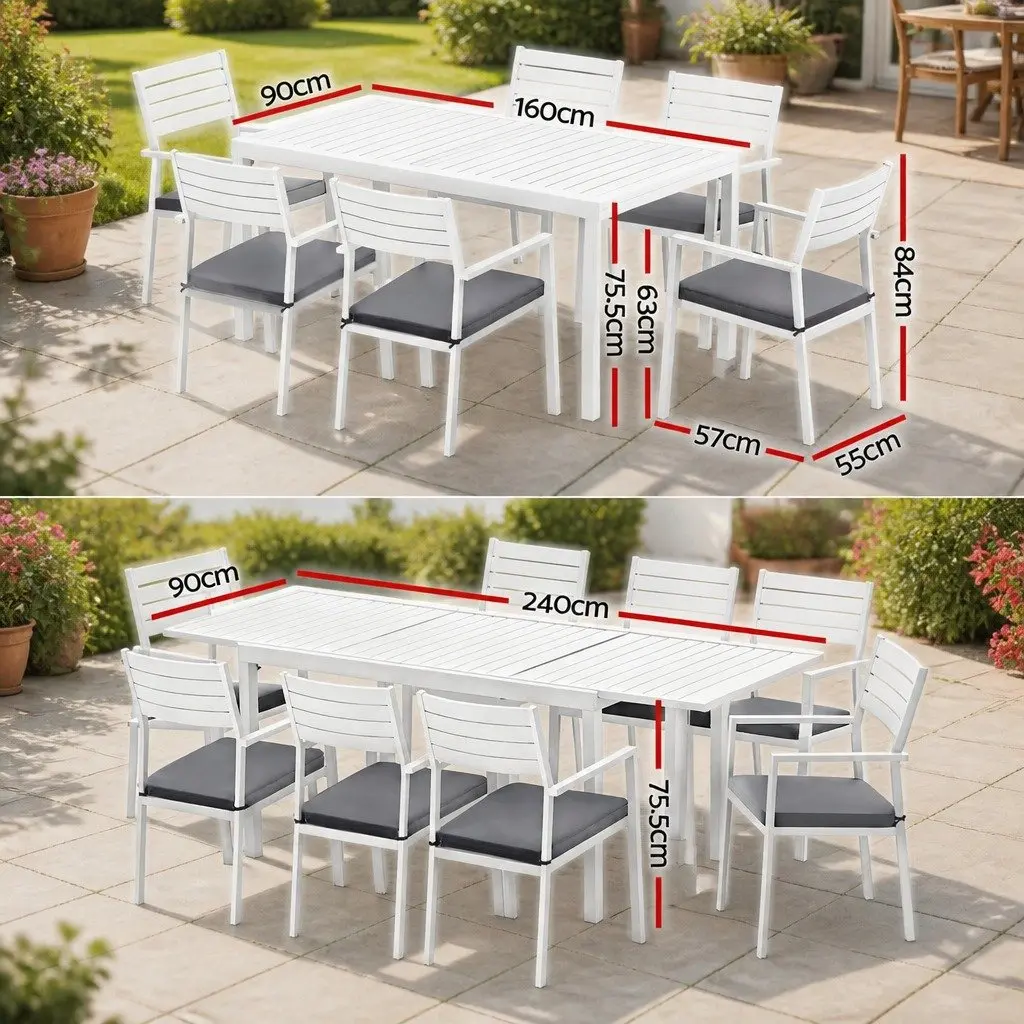 Outdoor Dining Set 9 Piece Extendable Table and 8 Chairs Patio Furniture