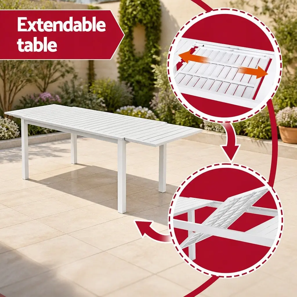 Outdoor Dining Set 9 Piece Extendable Table and 8 Chairs Patio Furniture