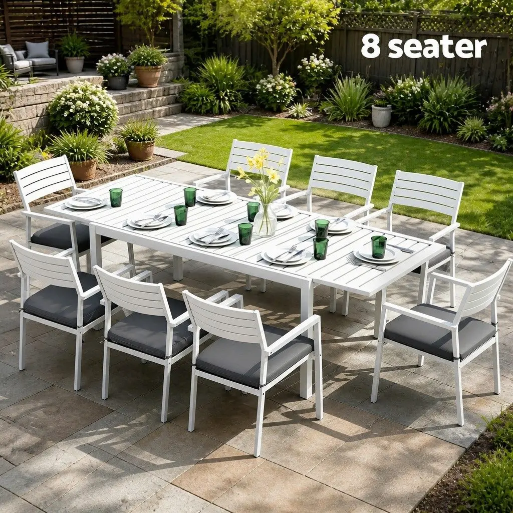 Outdoor Dining Set 9 Piece Extendable Table and 8 Chairs Patio Furniture