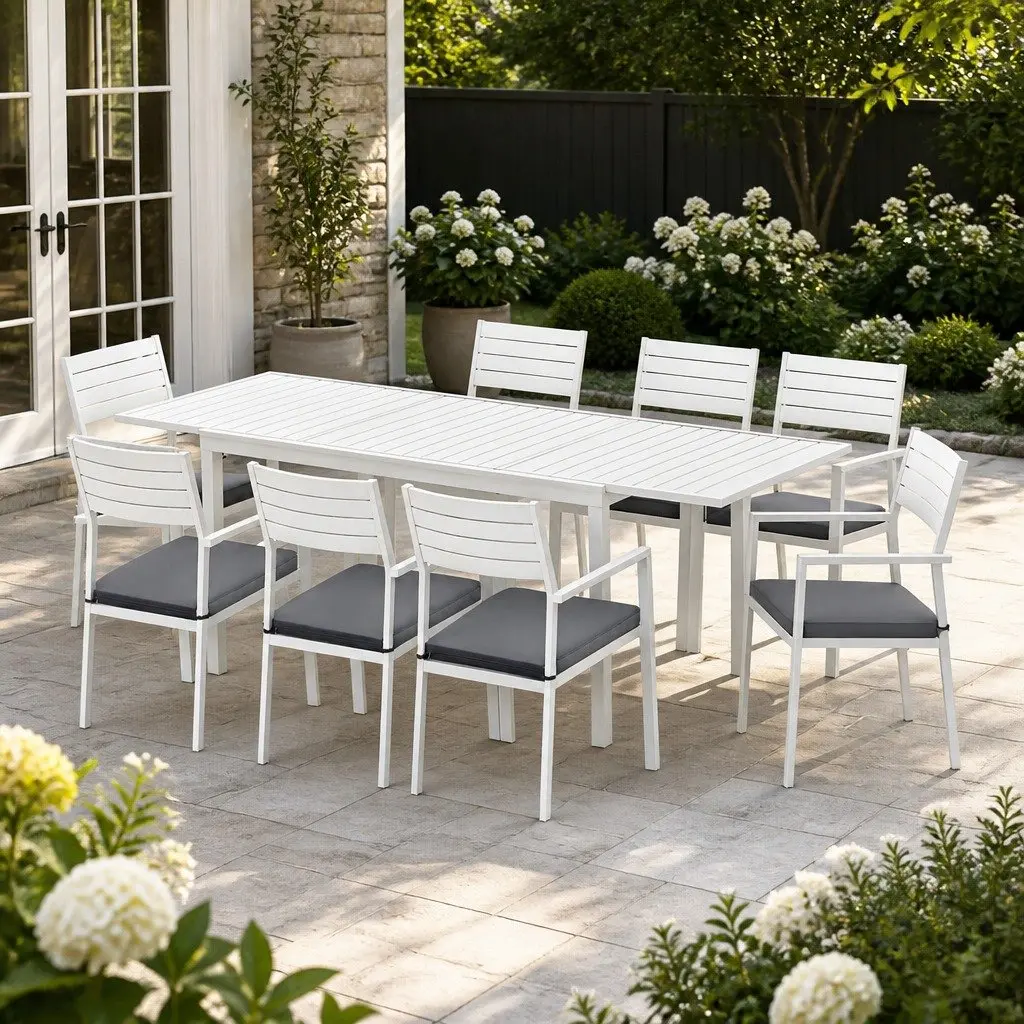 Outdoor Dining Set 9 Piece Extendable Table and 8 Chairs Patio Furniture