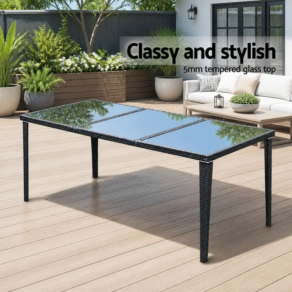 Outdoor Dining Set 9 Piece Wicker Lounge Chairs Table Black Garden Furniture
