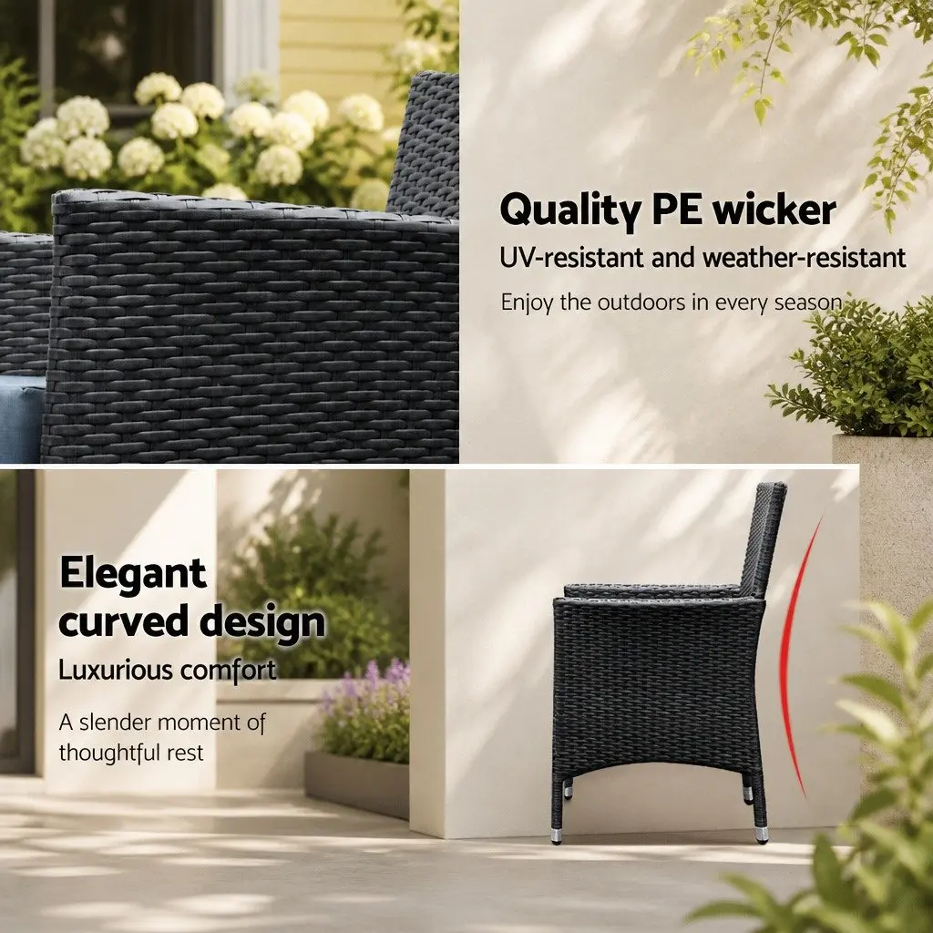 Outdoor Dining Set 9 Piece Wicker Lounge Chairs Table Black Garden Furniture