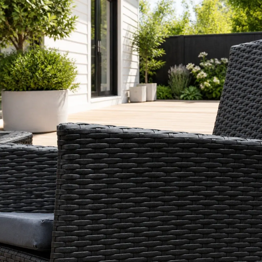 Outdoor Dining Set 9 Piece Wicker Lounge Chairs Table Black Garden Furniture