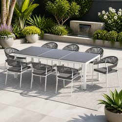 Outdoor Dining Set 9 Piece Steel Table Chairs with Cushions Grey Setting