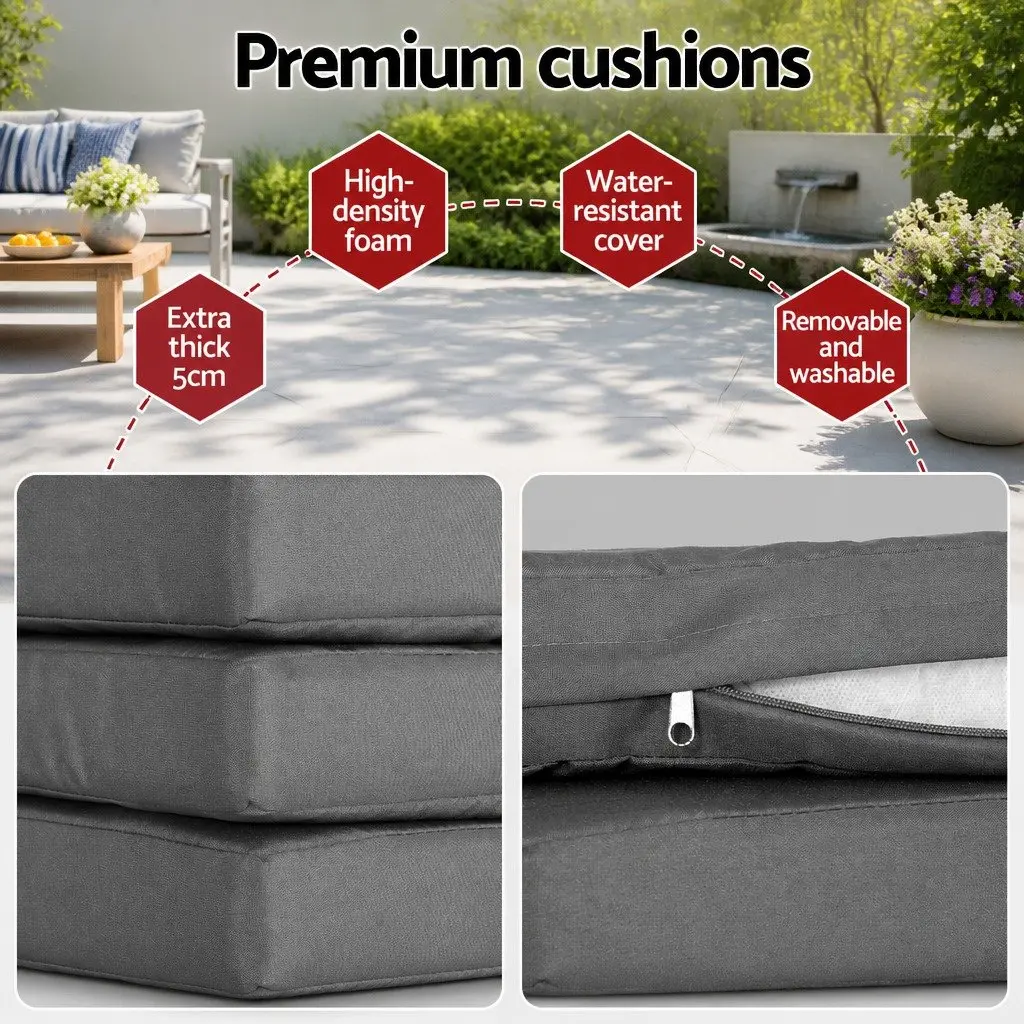 Outdoor Dining Set 9 Piece Grey Steel Table Chairs with Cushions