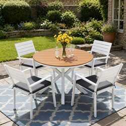 5-Piece Outdoor Dining Set: Round Table and Stackable Chairs