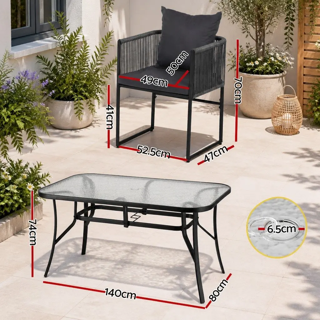 5 Piece Outdoor Dining Set for Patio Garden Black Table and Chairs