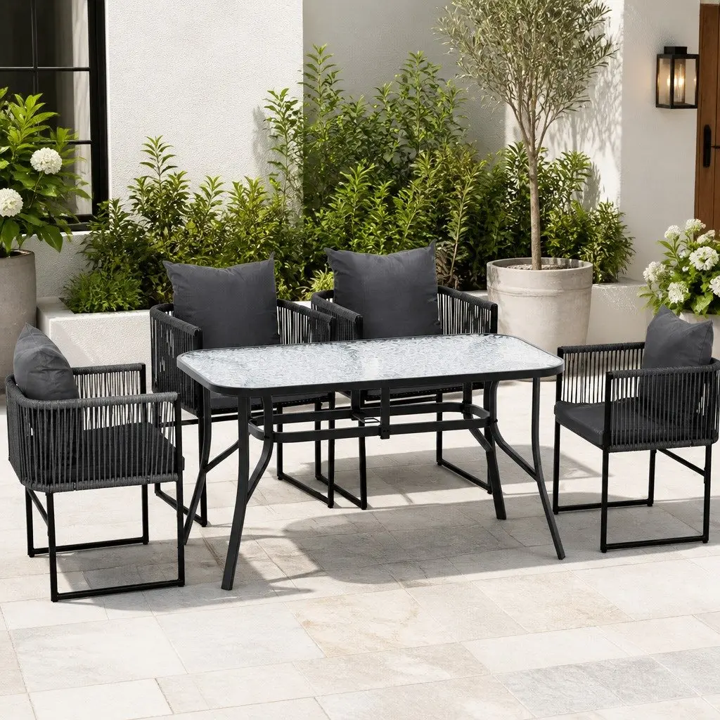5 Piece Outdoor Dining Set for Patio Garden Black Table and Chairs