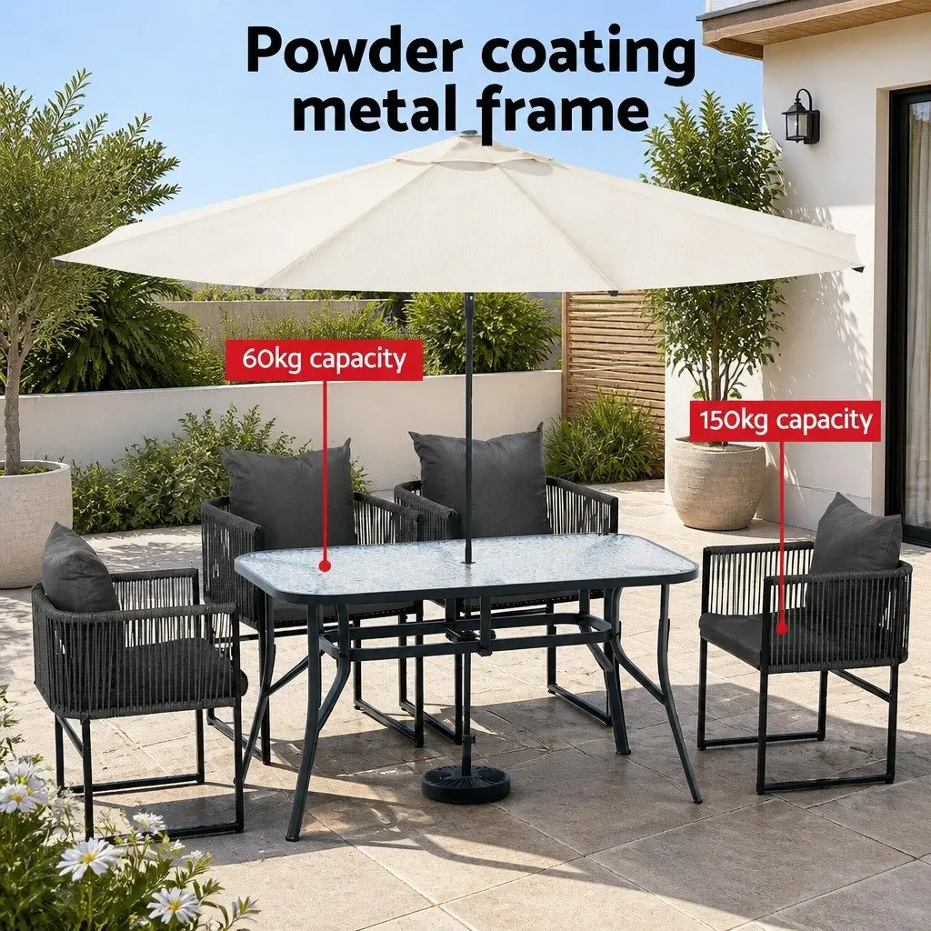 5 Piece Outdoor Dining Set for Patio Garden Black Table and Chairs