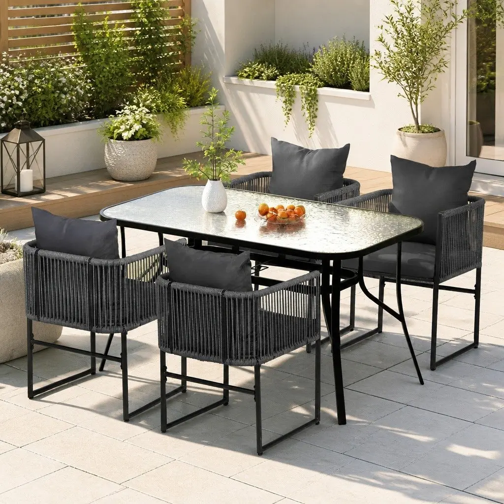 5 Piece Outdoor Dining Set for Patio Garden Black Table and Chairs
