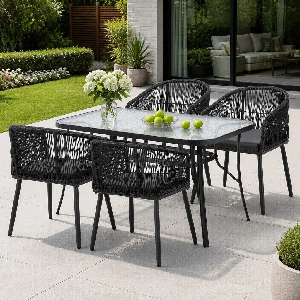 Outdoor Dining Set 5 Piece Table Chairs Garden Patio Furniture Black Bistro