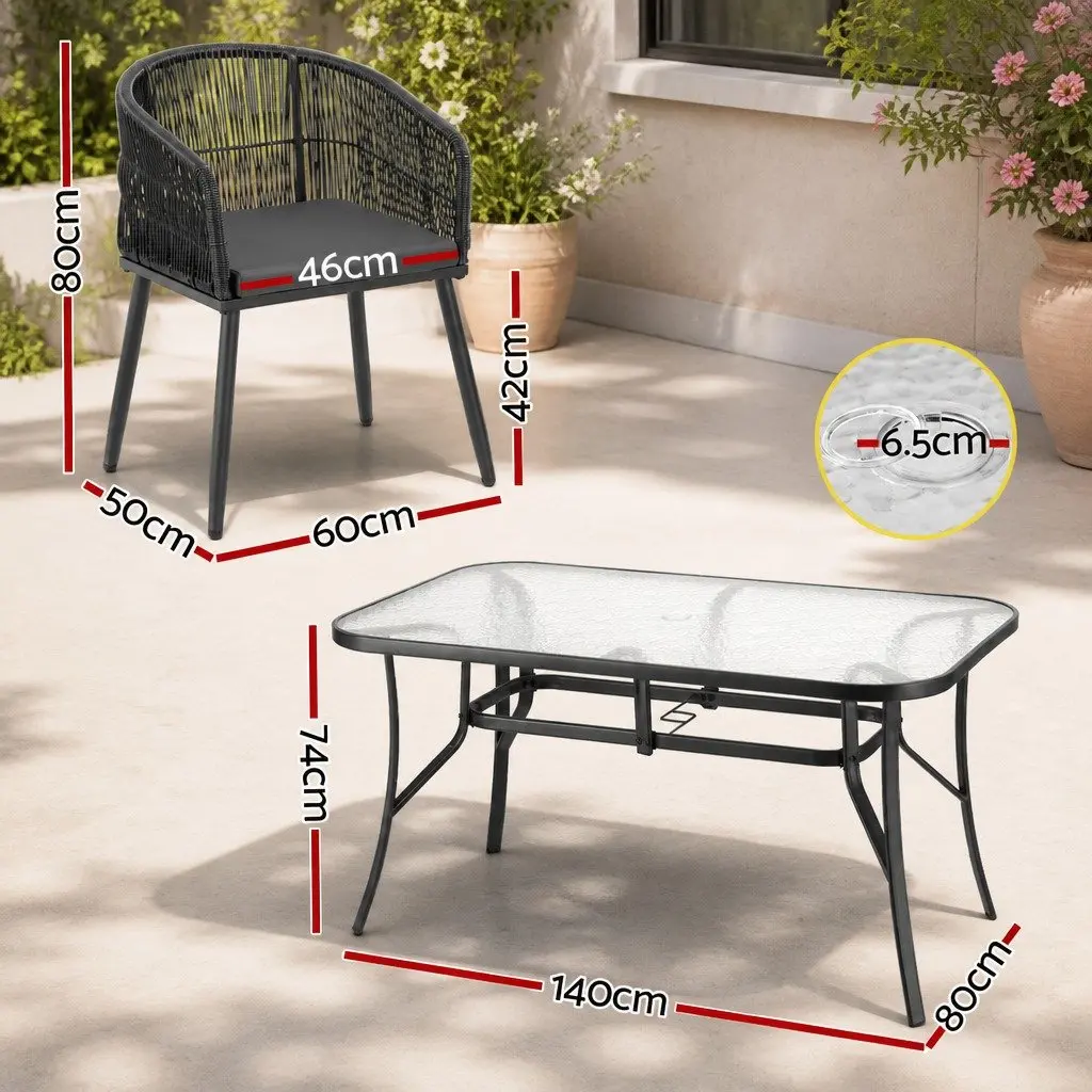 Outdoor Dining Set Garden Patio 5 Piece Black Table Chairs