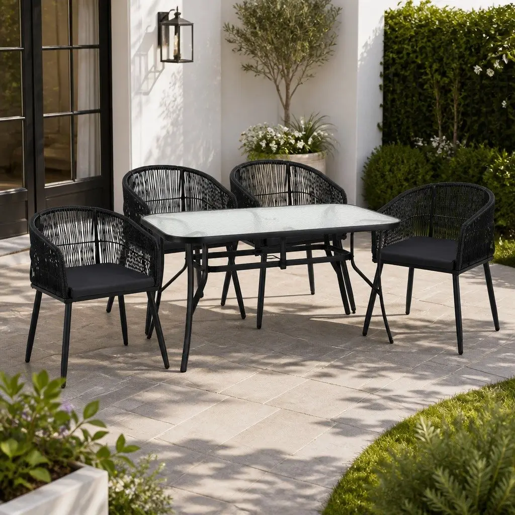 Outdoor Dining Set Garden Patio 5 Piece Black Table Chairs